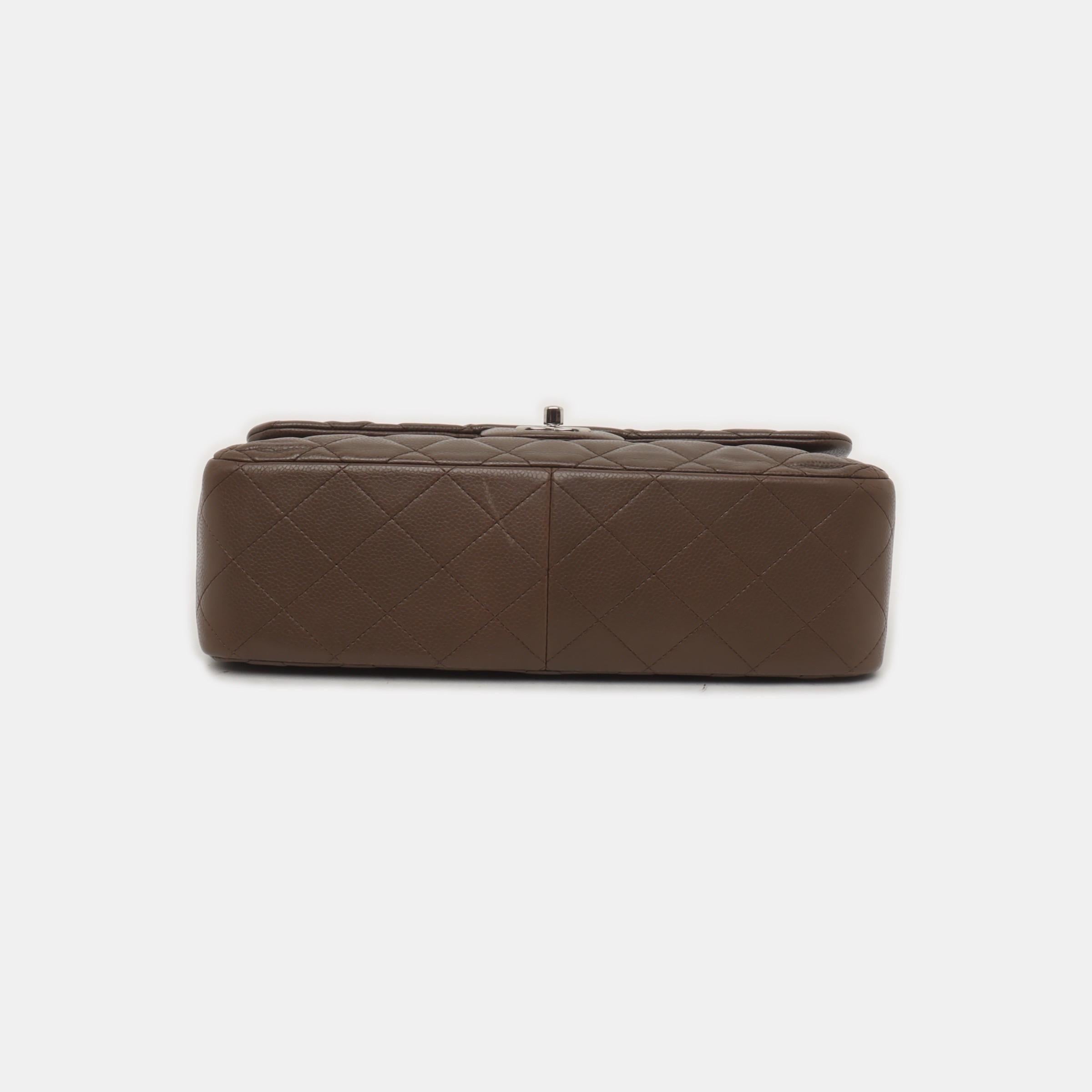 Women's Chanel Classic Flap Jumbo 2012 Coffee Brown Caviar Leather Double Flap Silver Ha