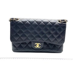 Chanel Classic Flap Jumbo 2014 Black Caviar Leather Double Flap Gold Hardware