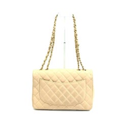 Chanel Classic Flap Jumbo, beige, Caviar-Leder, einfache Klappe, goldene Beschläge, 2009–10