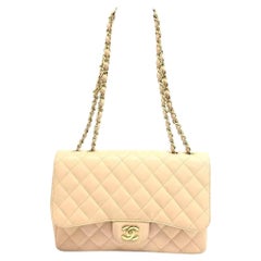 Chanel Classic Flap Jumbo, beige, Caviar-Leder, einfache Klappe, goldene Beschläge, 2009–10