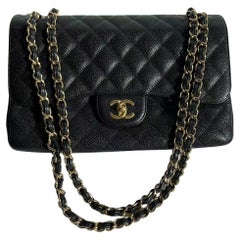 Chanel Classic Flap Jumbo Black Caviar Leather Double Flap Gold Hardware 2011-12