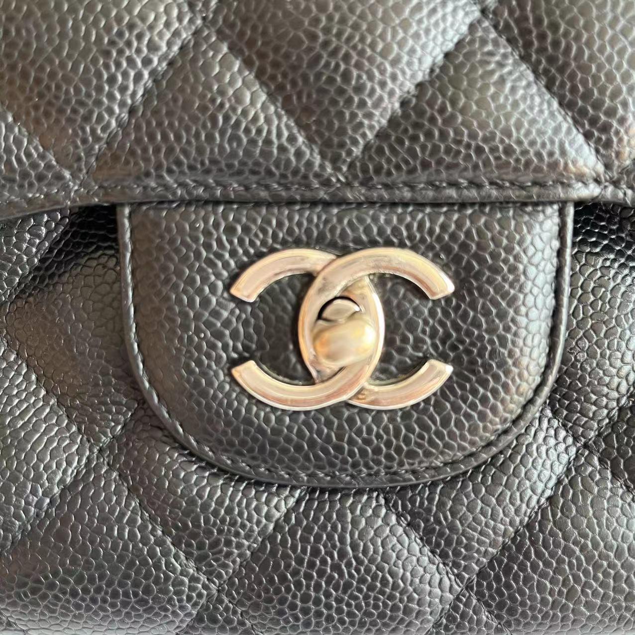 Chanel Classic Flap Jumbo Nero Caviale Pelle Doppia Flap Hardware Argento 2011 in vendita 9