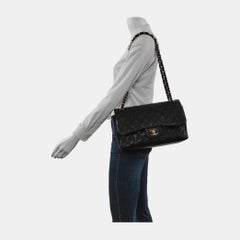 Chanel Classic Flap Jumbo Black Caviar Leather Double Flap with Gold Hardware