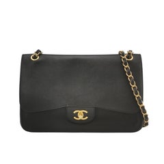 Chanel Classic Flap Jumbo Black Caviar Leather Double Flap with Gold Hardware