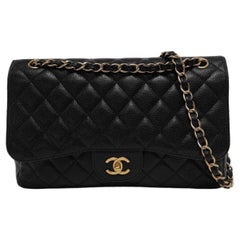 Chanel Classic Flap Jumbo Black Caviar Leather Double Flap with Gold Hardware