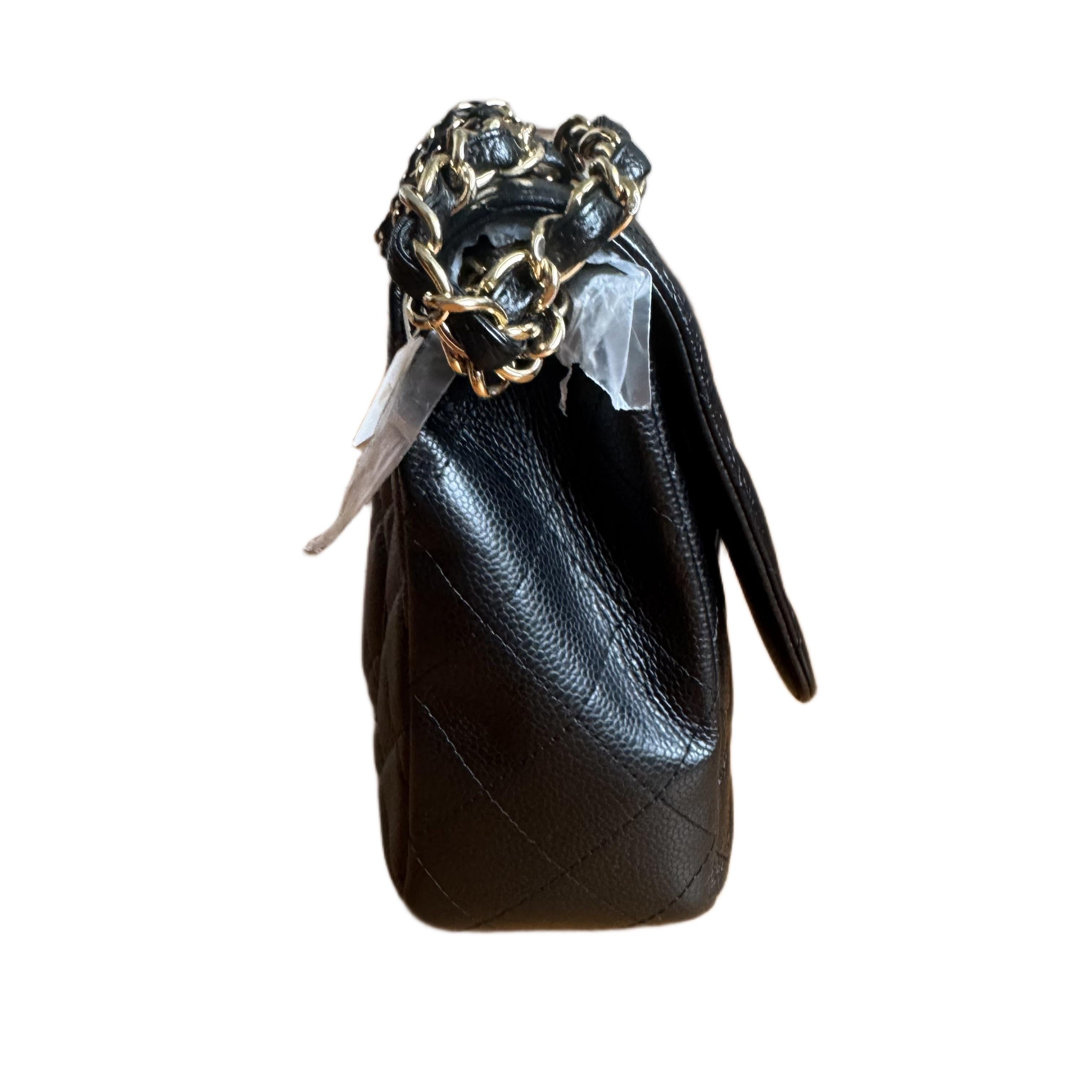 Chanel Classic Leather Jumbo Black Caviar Leather Single Flap 24k Gold Hardware Bon état - En vente à AUBERVILLIERS, FR