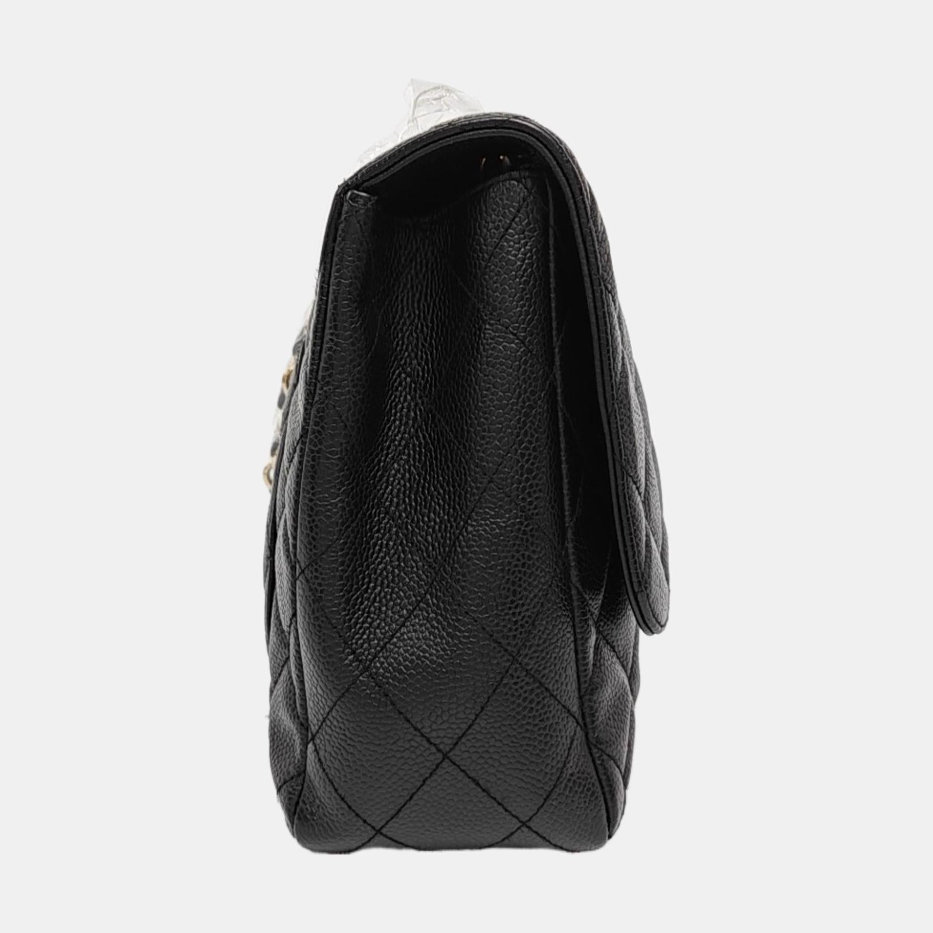 Chanel Classic Leather Jumbo Black Caviar Leather Single Flap 24k Gold Hardware Bon état - En vente à AUBERVILLIERS, FR