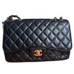 Chanel Classic Flap Jumbo Black Caviar Leather Single Flap 24k Gold Hardware