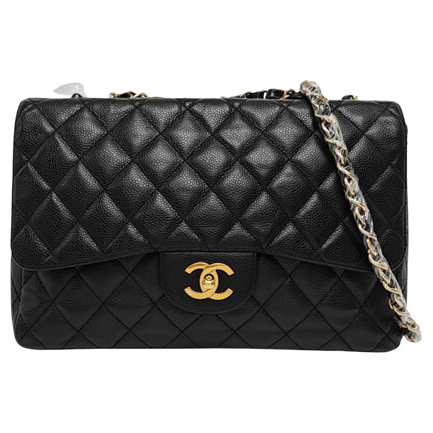 Chanel Classic Flap Jumbo Nero Caviale Pelle Singola Flap 24k Gold Hardware