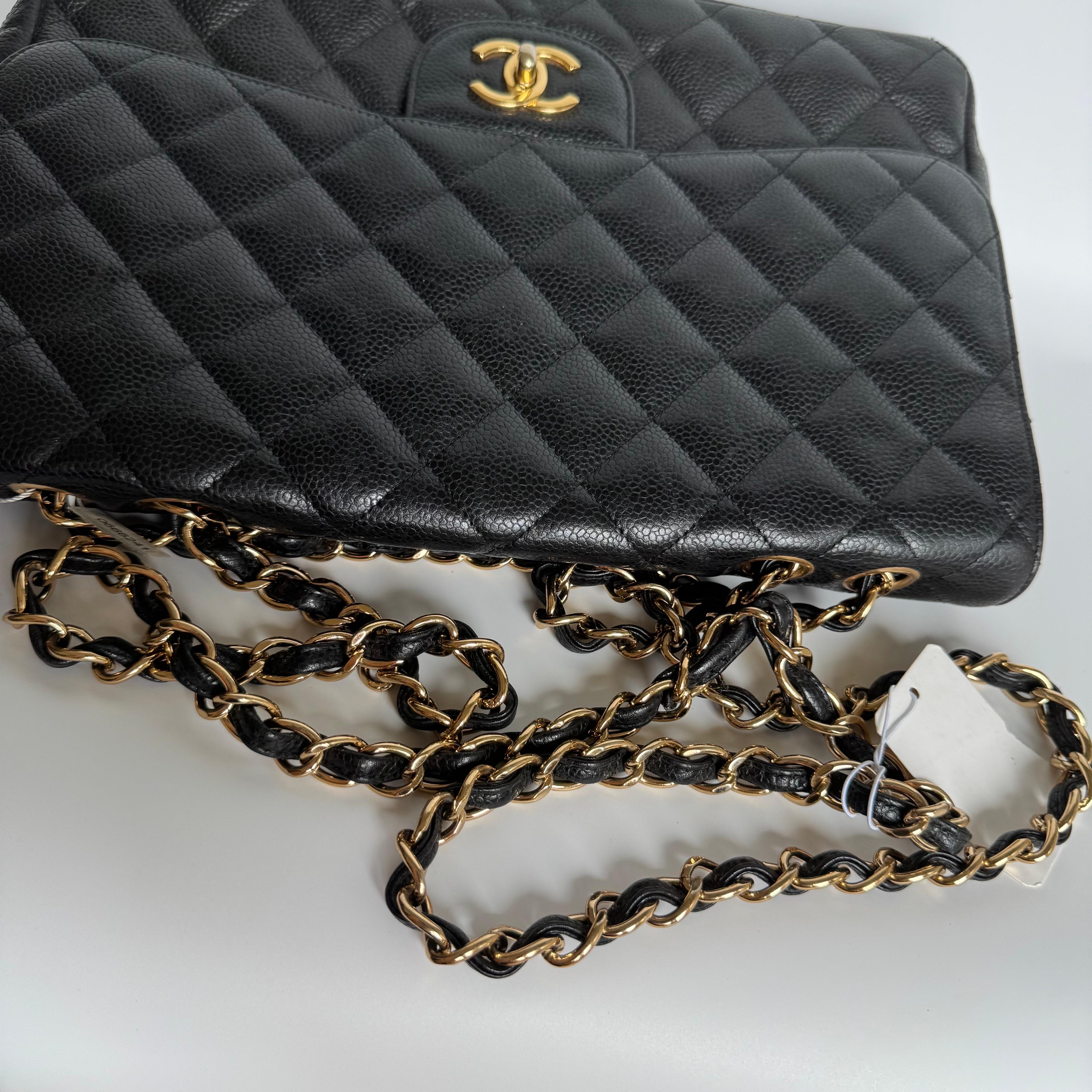 Chanel Classic Flap Jumbo Black Caviar Leather Single Flap Gold Hardware 2009 For Sale 7