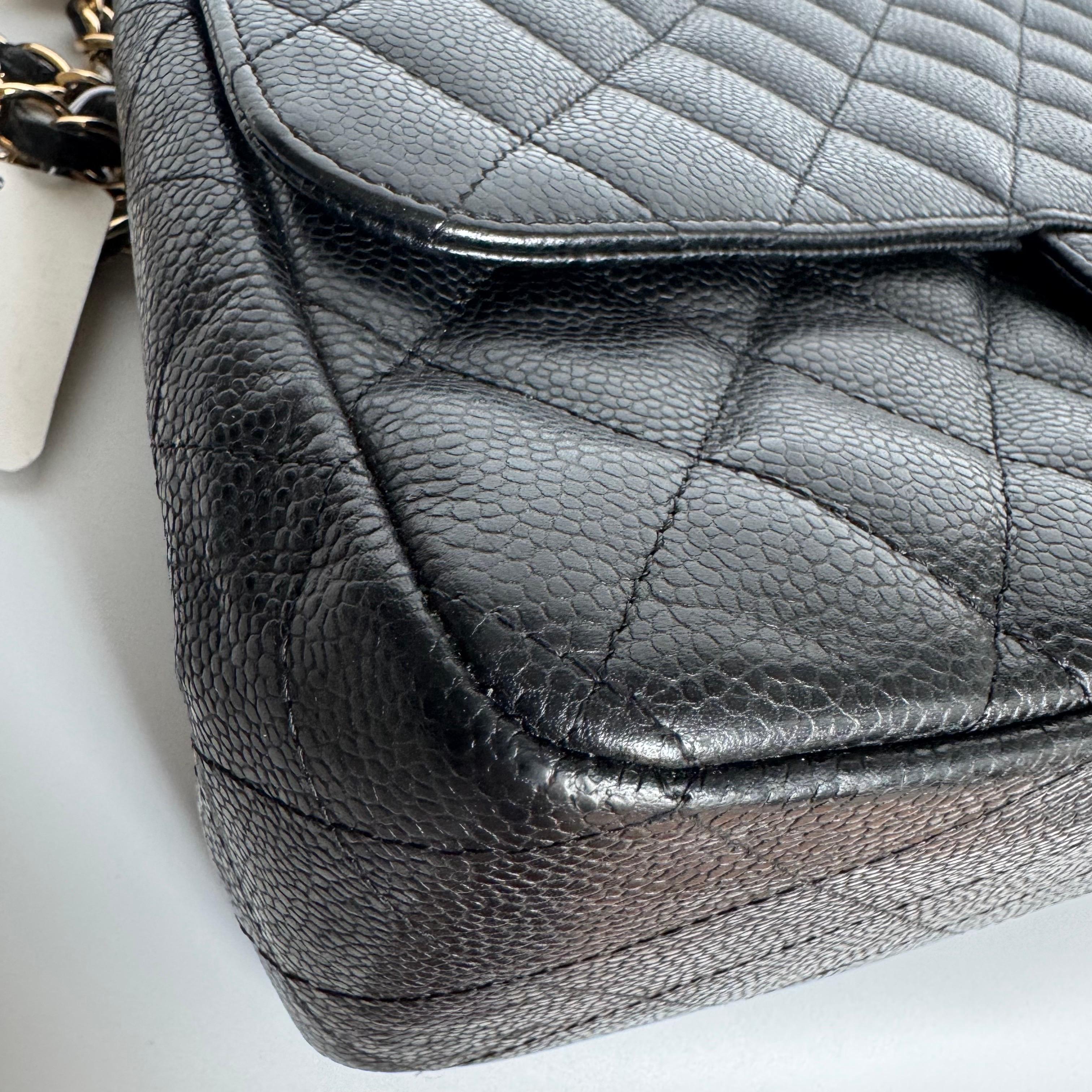 Chanel Classic Flap Jumbo Black Caviar Leather Single Flap Gold Hardware 2009 For Sale 8