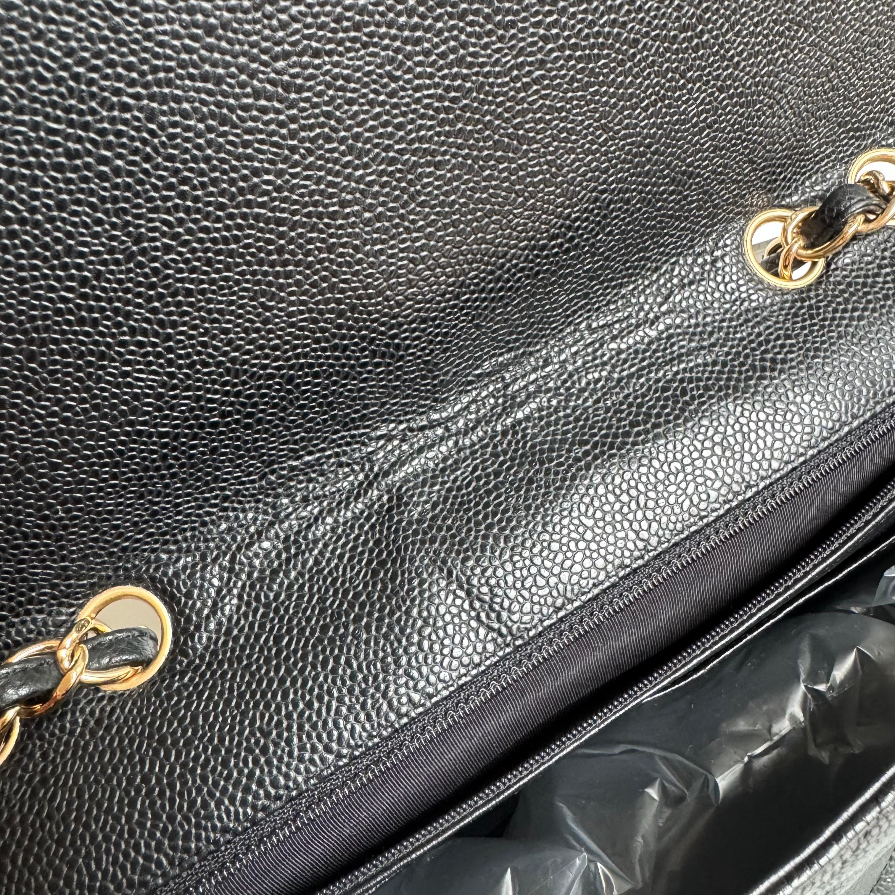 Chanel Classic Flap Jumbo Black Caviar Leather Single Flap Gold Hardware 2009 For Sale 12