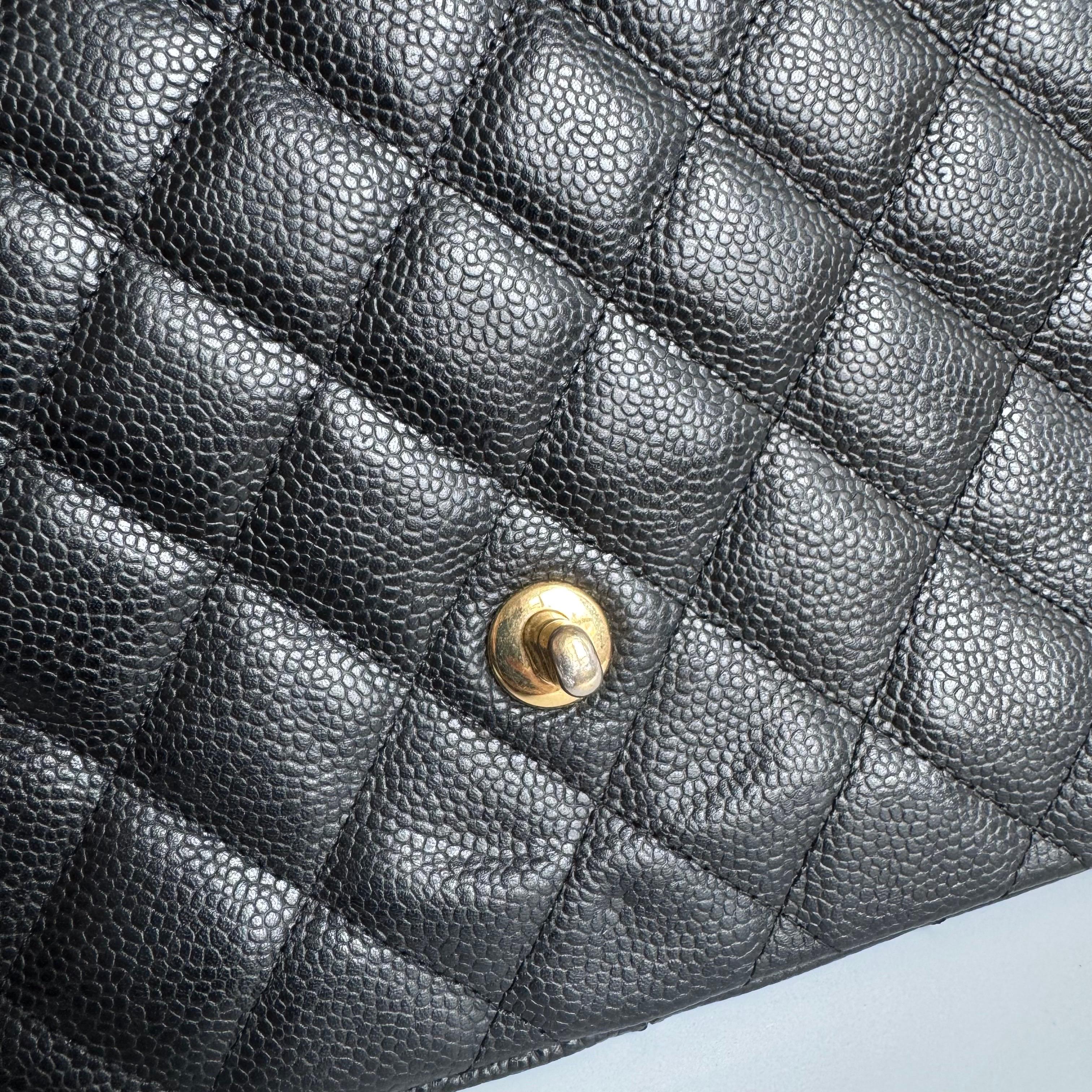 Chanel Classic Flap Jumbo Black Caviar Leather Single Flap Gold Hardware 2009 For Sale 14