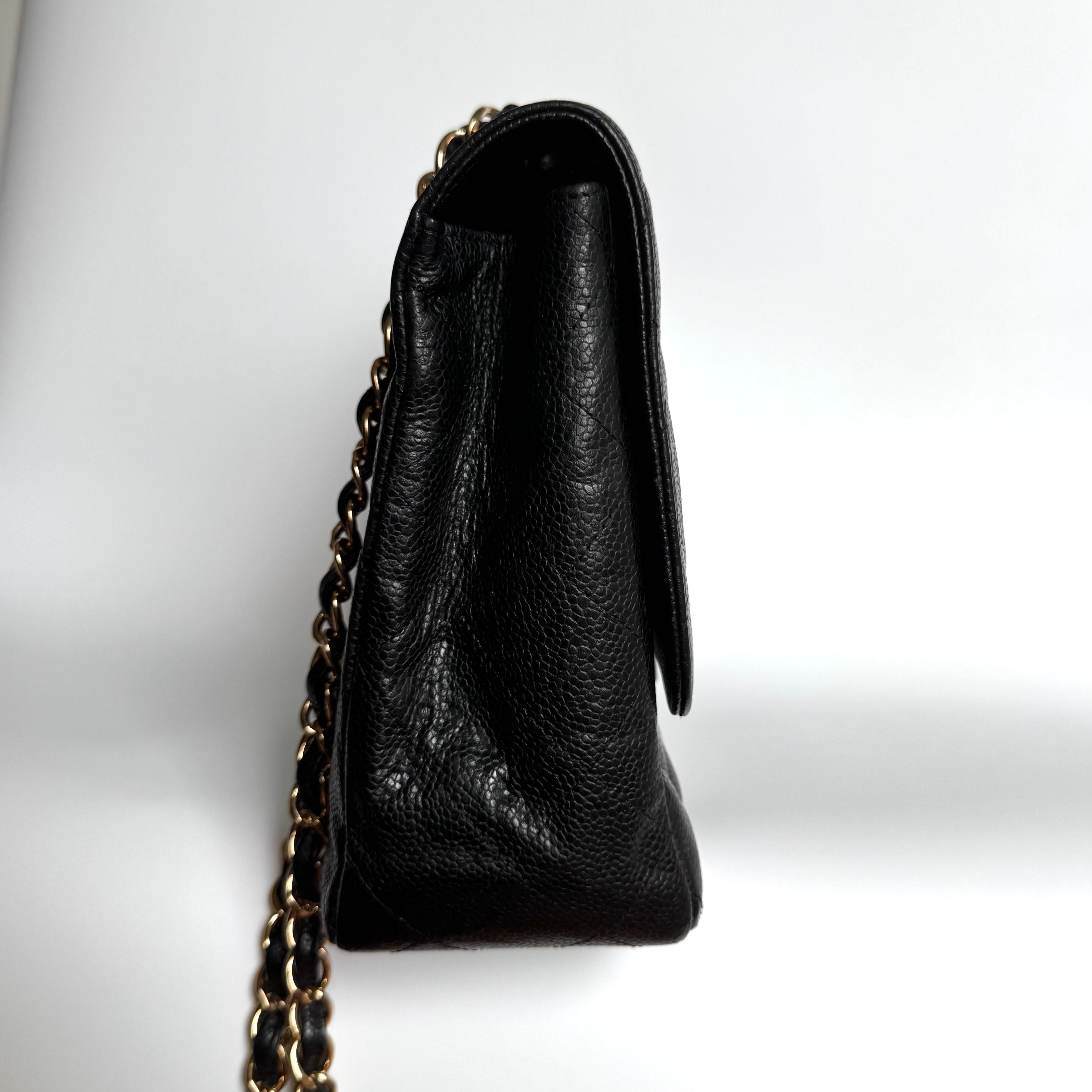 Chanel Classic Flap Jumbo Black Caviar Leather Single Flap Gold Hardware 2009 For Sale 1