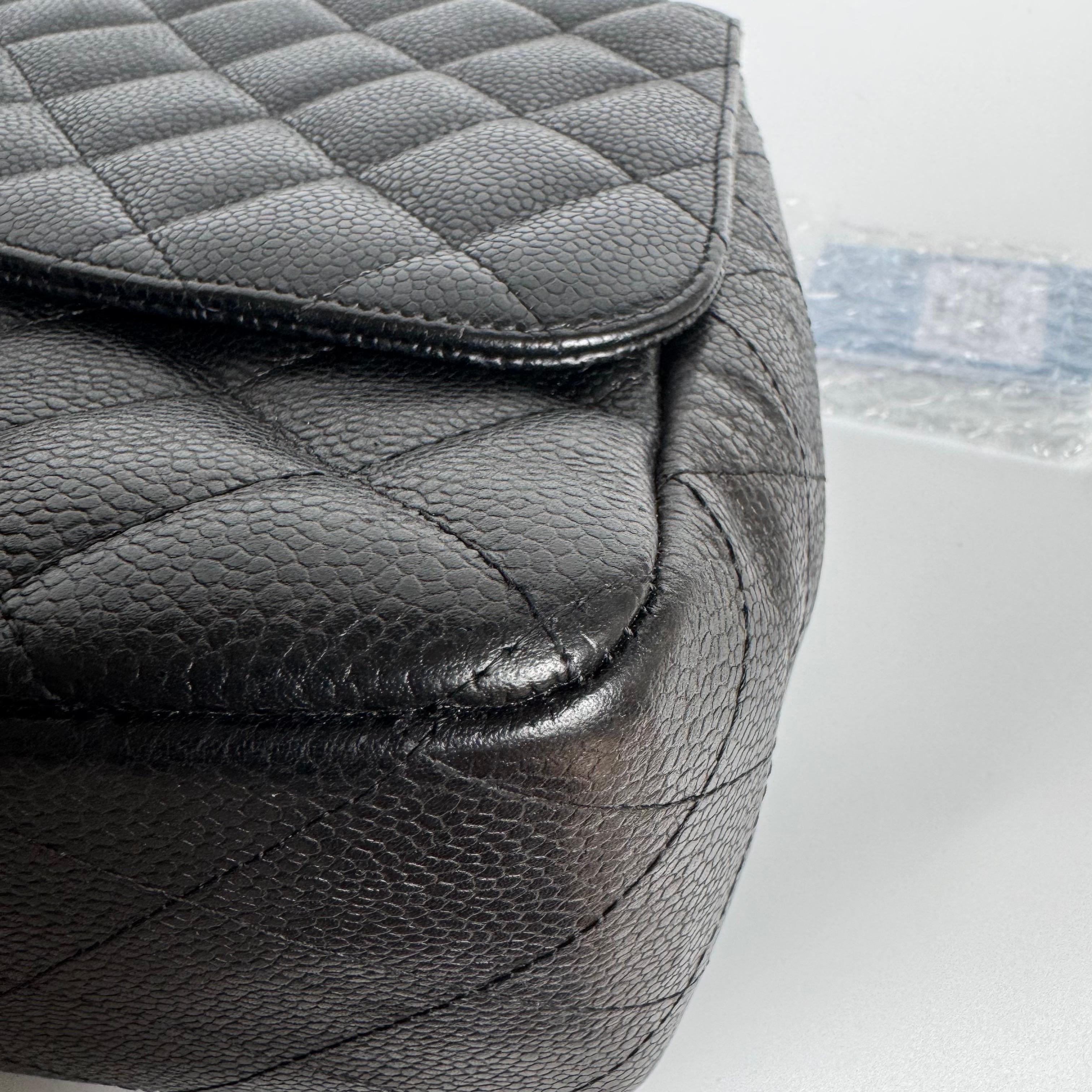 Chanel Classic Flap Jumbo Black Caviar Leather Single Flap Gold Hardware 2009 For Sale 2