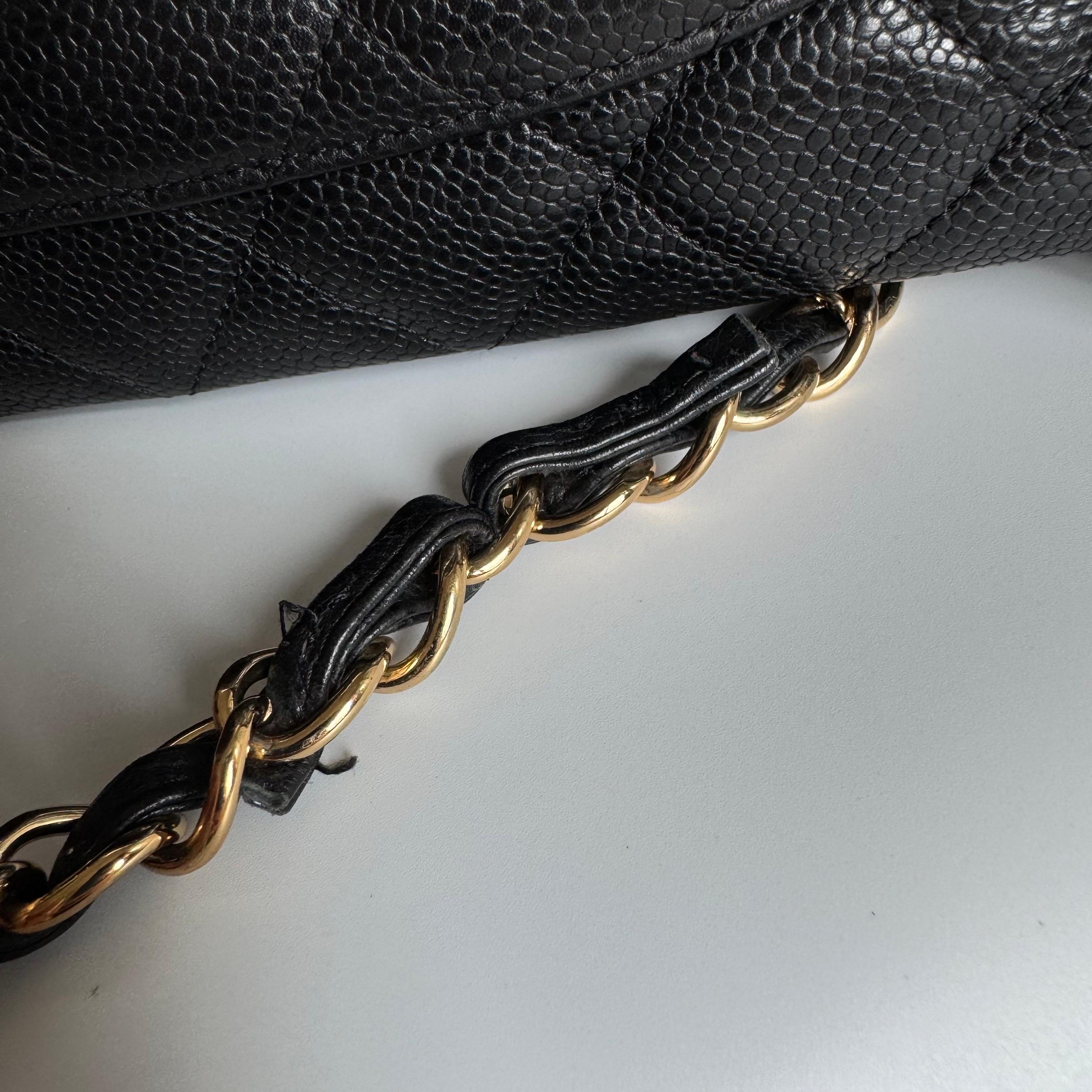 Chanel Classic Flap Jumbo Black Caviar Leather Single Flap Gold Hardware 2009 For Sale 3