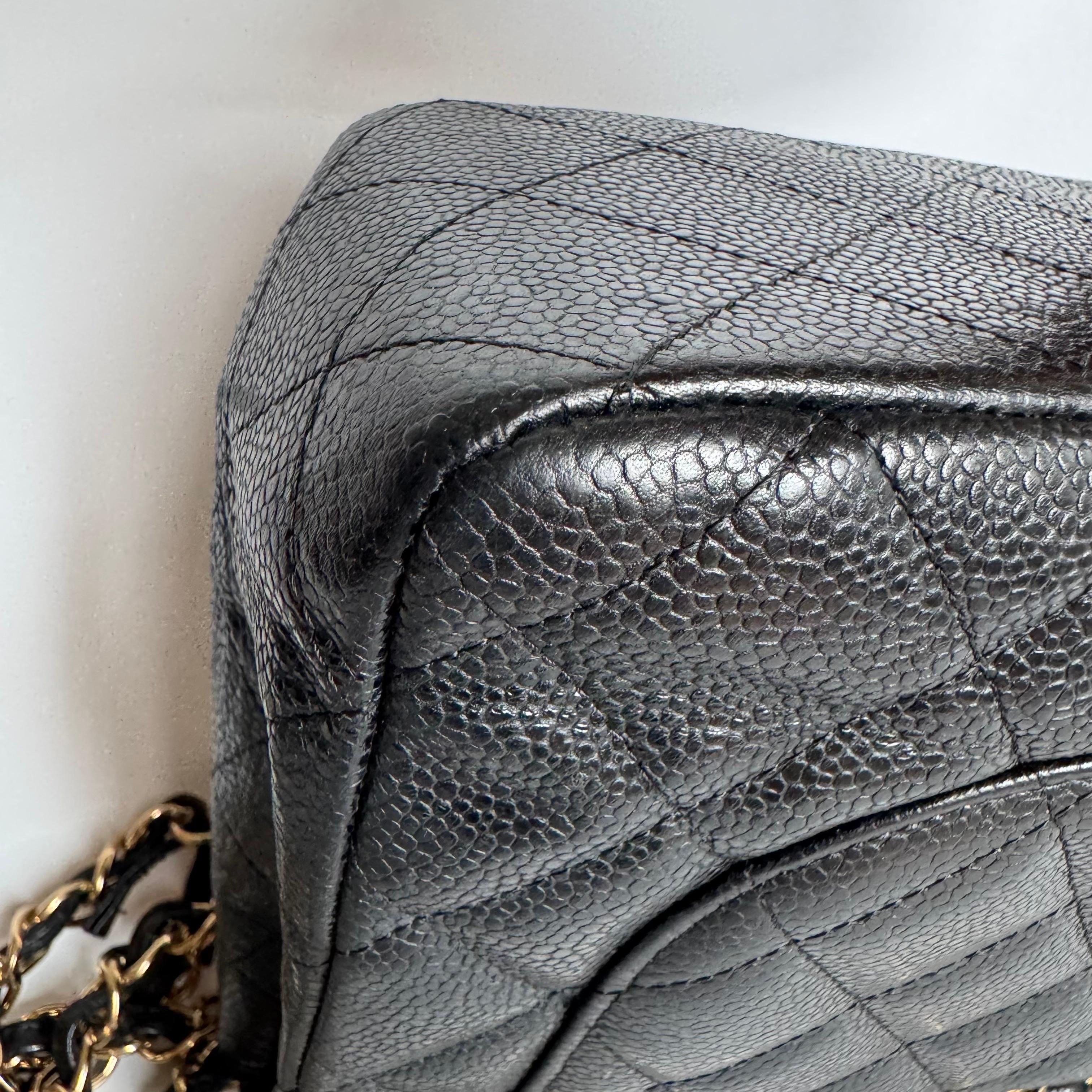 Chanel Classic Flap Jumbo Black Caviar Leather Single Flap Gold Hardware 2009 For Sale 5