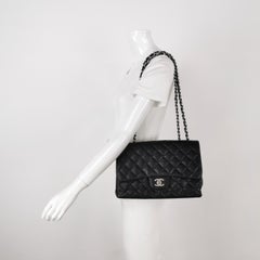 Chanel Classic Flap Jumbo Black Caviar Leather Single Flap Silver Hardware 2006