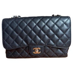 Chanel Classic Flap Jumbo Black Caviar Leather Single Flap Silver Hardware 2006