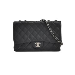 Chanel Classic Flap Jumbo Black Caviar Leather Single Flap Silver Hardware 2006