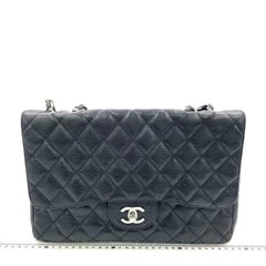 Chanel Classic Flap Jumbo Black Caviar Leather Single Flap Silver Hardware 2006 Chanel Classic Flap Jumbo Black Caviar Leather Single Flap Silver Hardware 2006