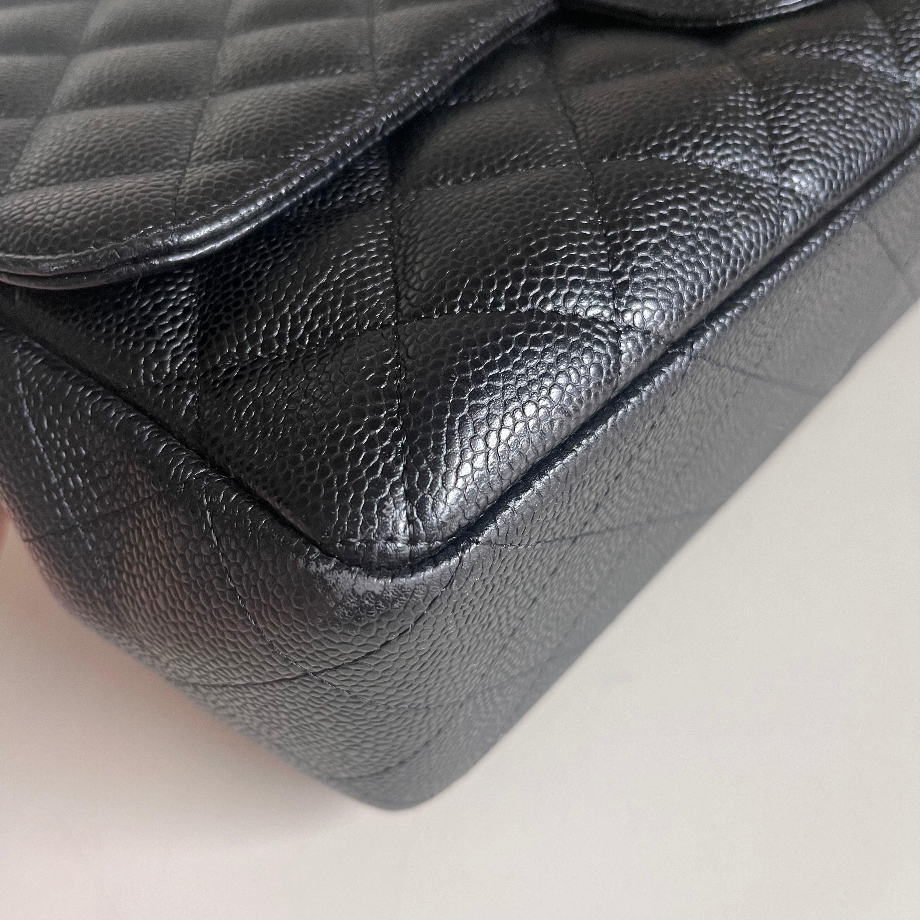 Chanel Classic Flap Jumbo Black Caviar Leather Single Flap with Gold Hardware 13