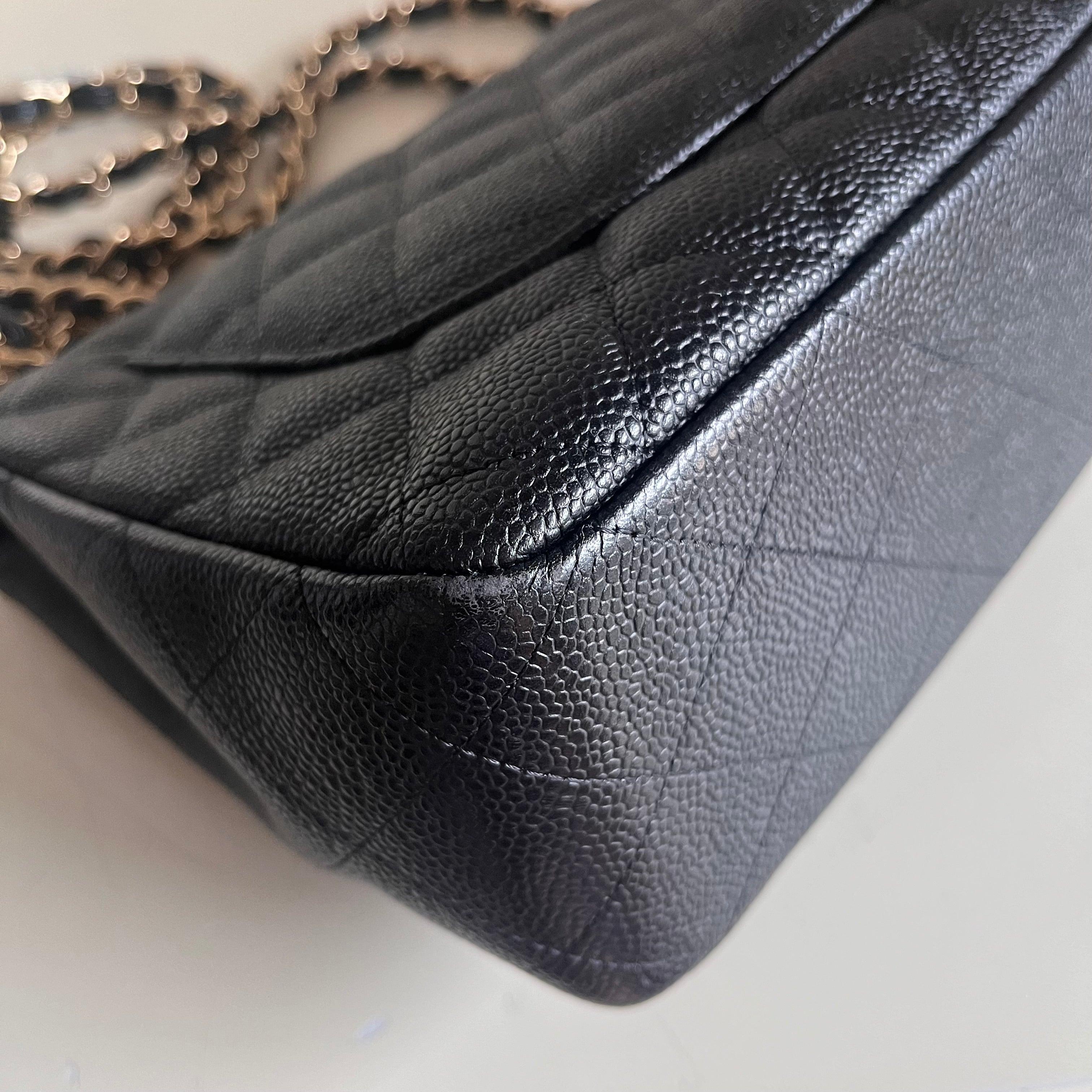 Chanel Classic Flap Jumbo Black Caviar Leather Single Flap with Gold Hardware 14