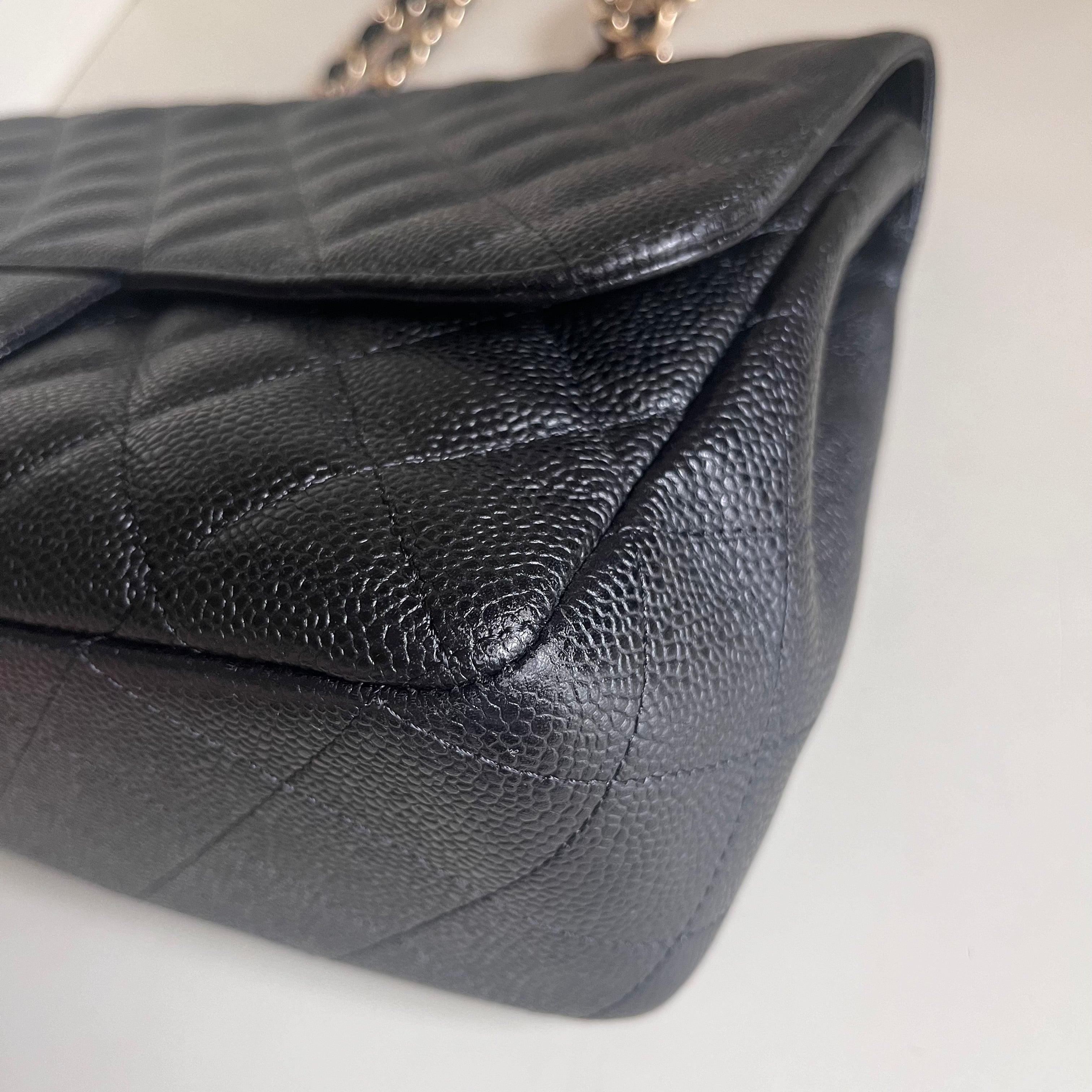 Chanel Classic Flap Jumbo Black Caviar Leather Single Flap with Gold Hardware 16