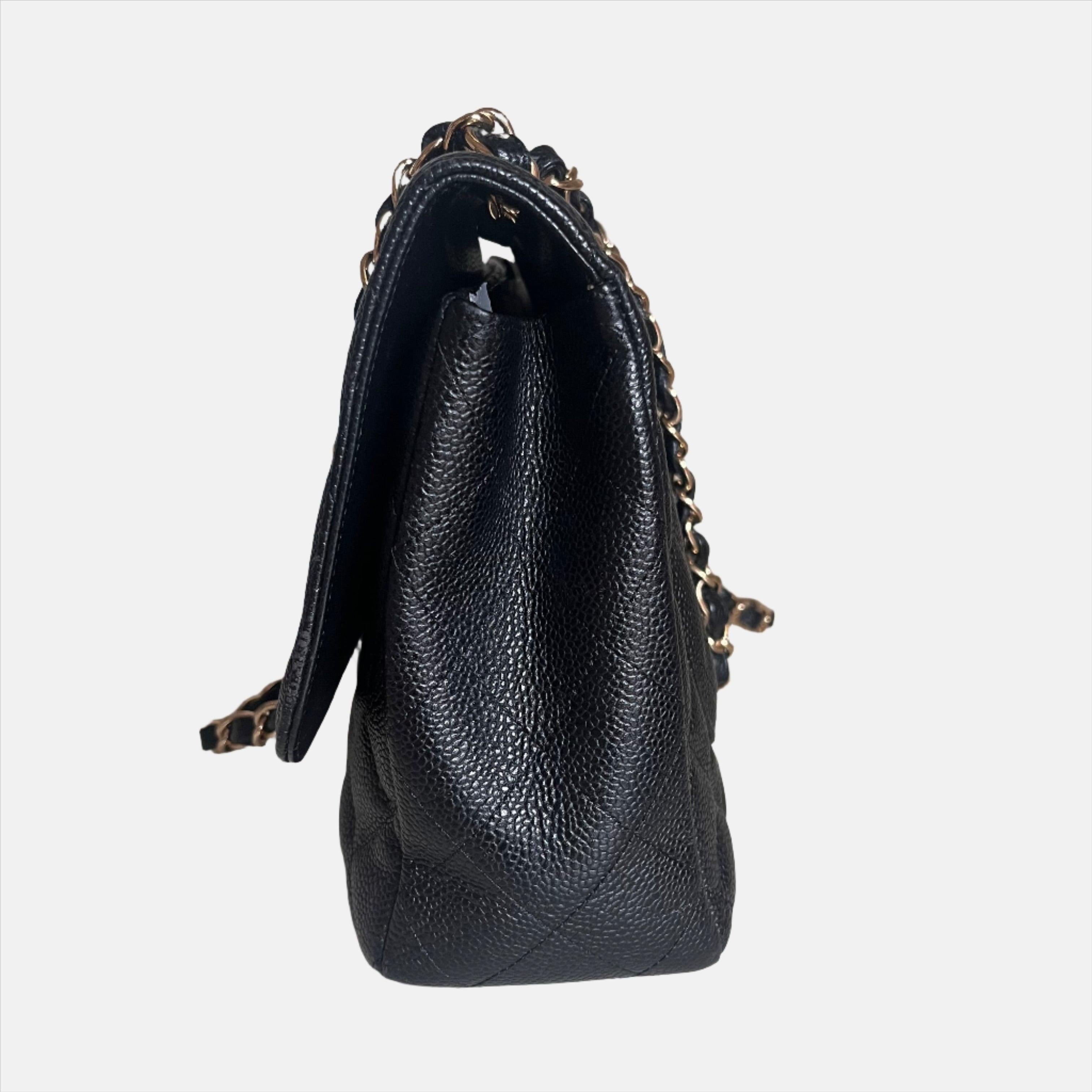 Women's Chanel Classic Flap Jumbo Black Caviar Leather Single Flap with Gold Hardware