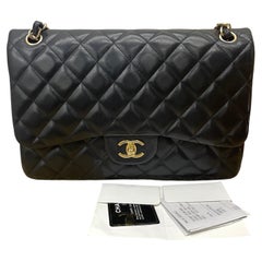 Chanel Classic Flap Jumbo Black Lambskin Leather Double Flap Gold Hardware, 2011
