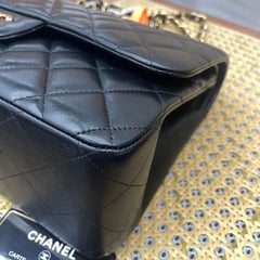 Chanel Classic Flap Jumbo Black Lambskin Leather Double Flap Gold Hardware, 2017