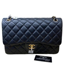 Chanel Classic Flap Jumbo Black Lambskin Leather Double Flap Gold Hardware, 2017