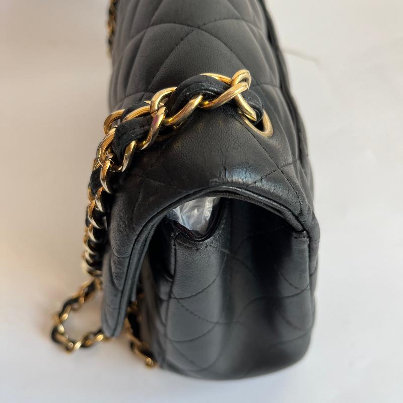 Chanel Classic Flap Jumbo Noir Cuir d'agneau Double rabat Ferrures dorées en vente 6