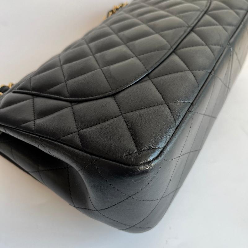 Chanel Classic Flap Jumbo Noir Cuir d'agneau Double rabat Ferrures dorées en vente 3