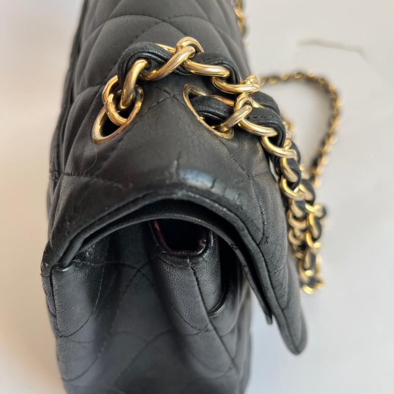 Chanel Classic Flap Jumbo Noir Cuir d'agneau Double rabat Ferrures dorées en vente 5