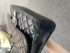 Chanel Classic Flap Jumbo Black Lambskin Leather Double Flap Silver Hardware