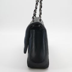 Chanel Classic Flap Jumbo, schwarzes Lammleder, doppelte Klappe, silberne Beschläge