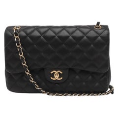 Chanel Classic Flap Jumbo Black Lambskin Leather Double Flap with Gold Hardware
