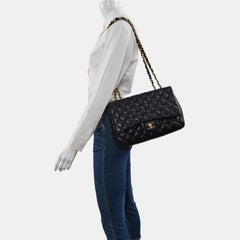 Chanel Classic Flap Jumbo Black Lambskin Leather Single Flap Gold Hardware 2009