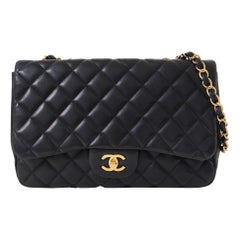 Chanel Classic Flap Jumbo Black Lambskin Leather Single Flap Gold Hardware 2009