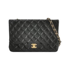 Chanel Classic Flap Jumbo Black Lambskin Leather Single Flap Gold Hardware 2009 Chanel Classic Flap Jumbo Black Lambskin Leather Single Flap Gold Hardware 2009