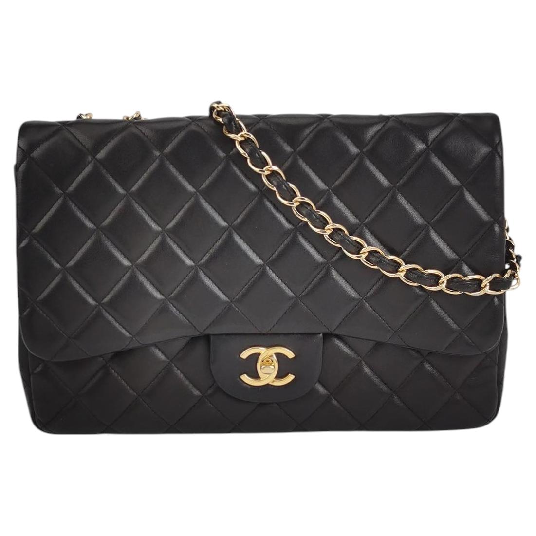 Chanel Classic Flap Jumbo, schwarzes Lammleder, eine Klappe, goldene Beschläge