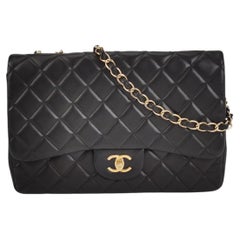 Chanel Classic Flap Jumbo Black Lambskin Leather Single Flap Gold Hardware