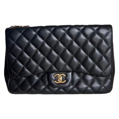 Chanel Classic Flap Jumbo Black Lambskin Leather Single Flap with Gold Hardware