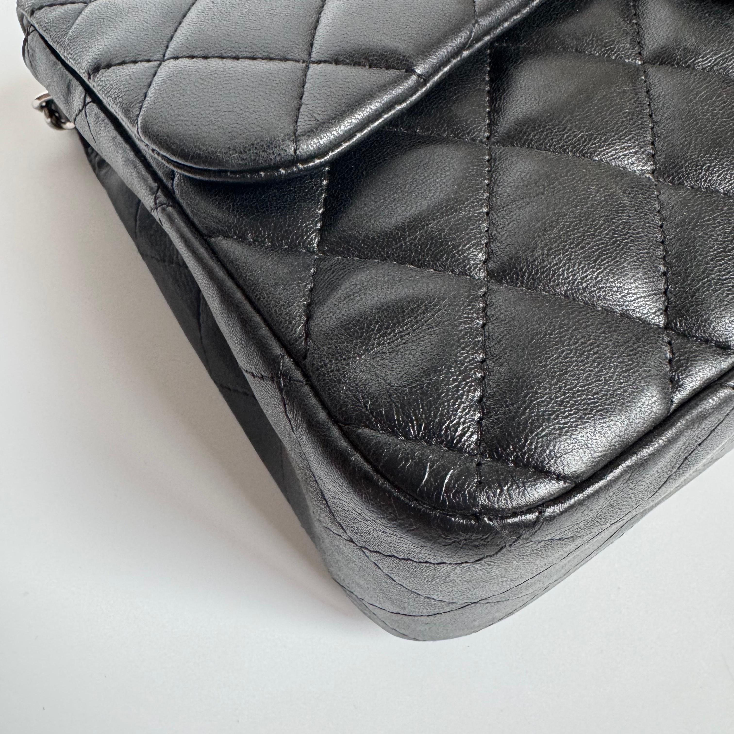 Chanel Classic Flap Jumbo Black Lambskin Leather Single Flap with Silver Hardwar For Sale 7