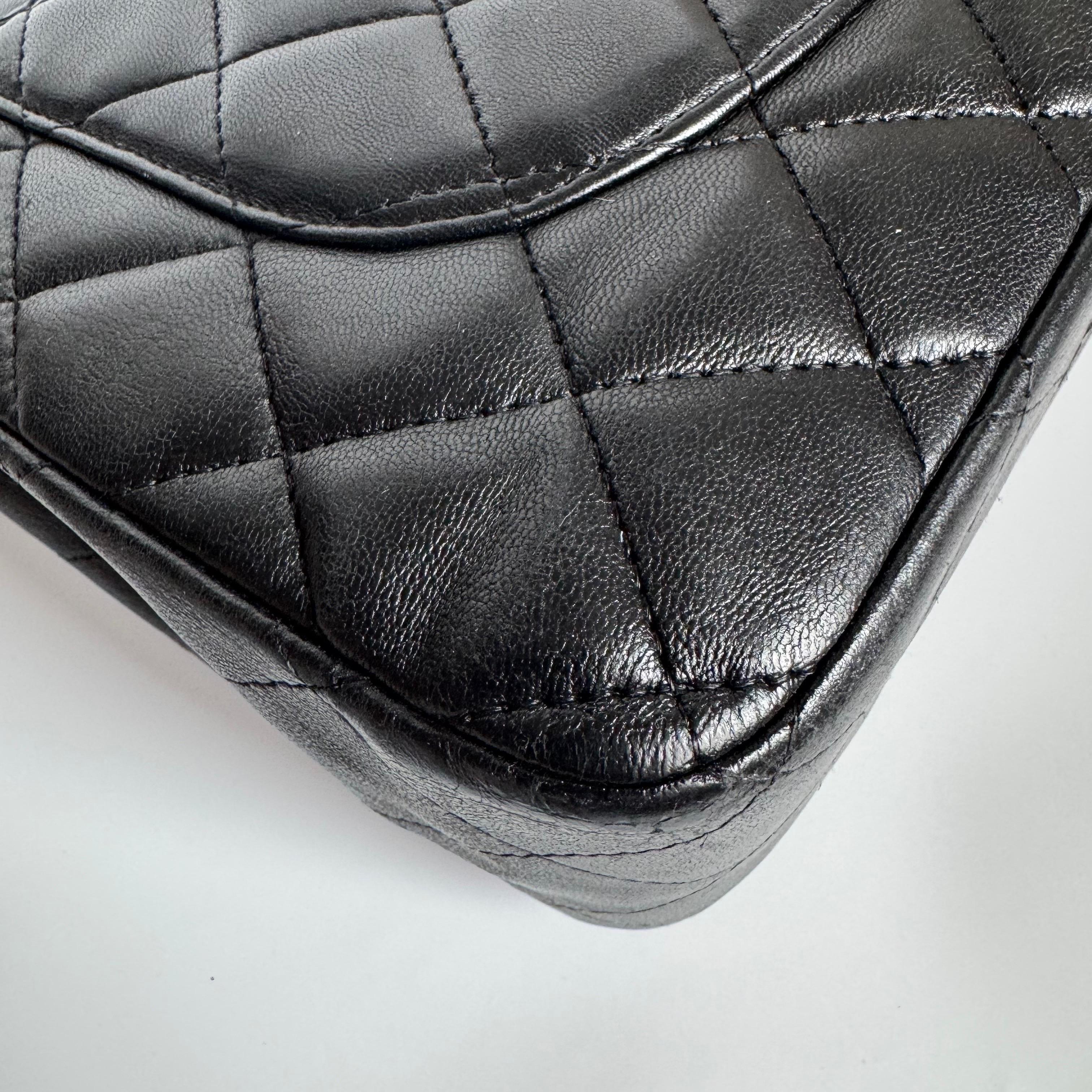 Chanel Classic Flap Jumbo Black Lambskin Leather Single Flap with Silver Hardwar For Sale 8