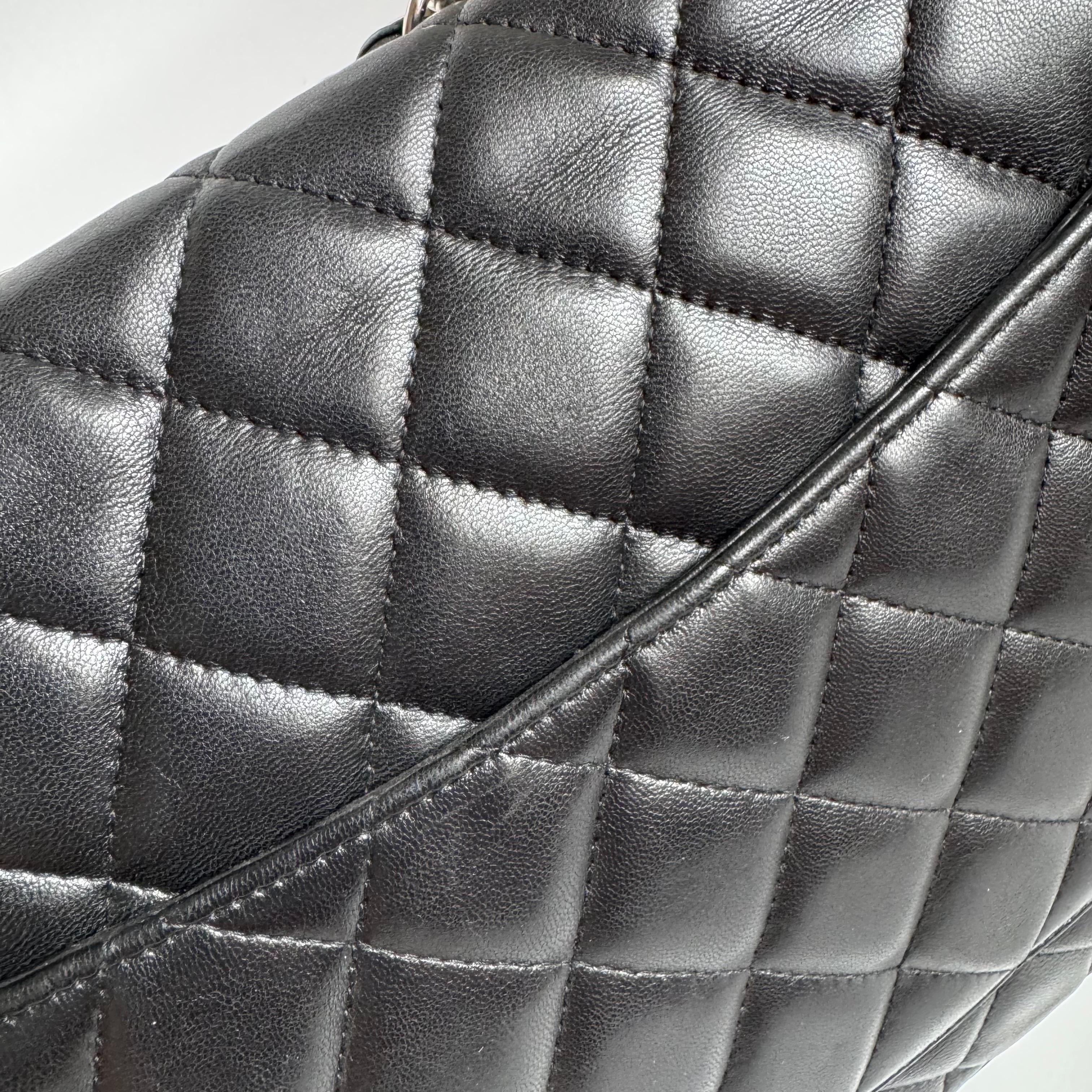 Chanel Classic Flap Jumbo Black Lambskin Leather Single Flap with Silver Hardwar For Sale 9