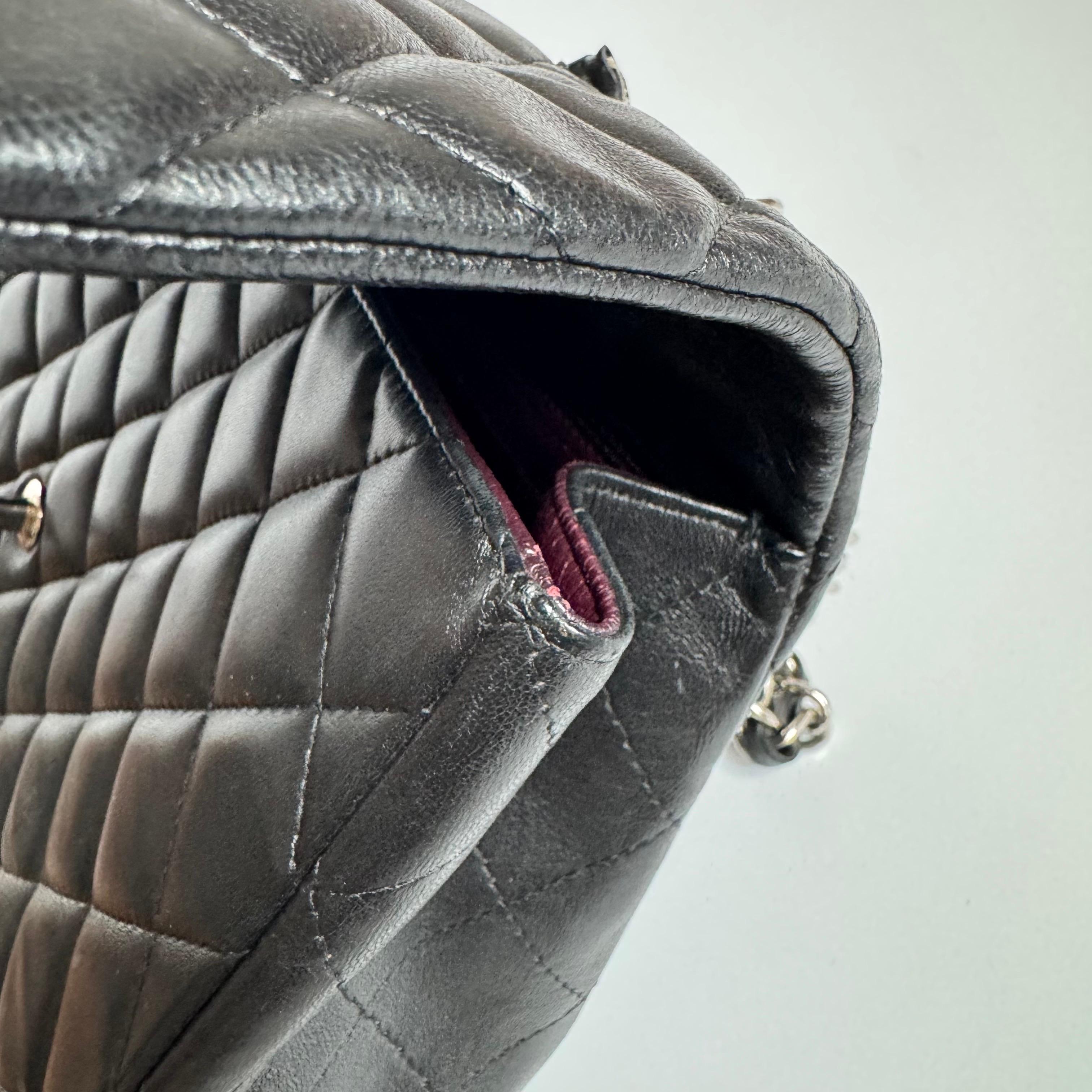 Chanel Classic Flap Jumbo Black Lambskin Leather Single Flap with Silver Hardwar For Sale 10