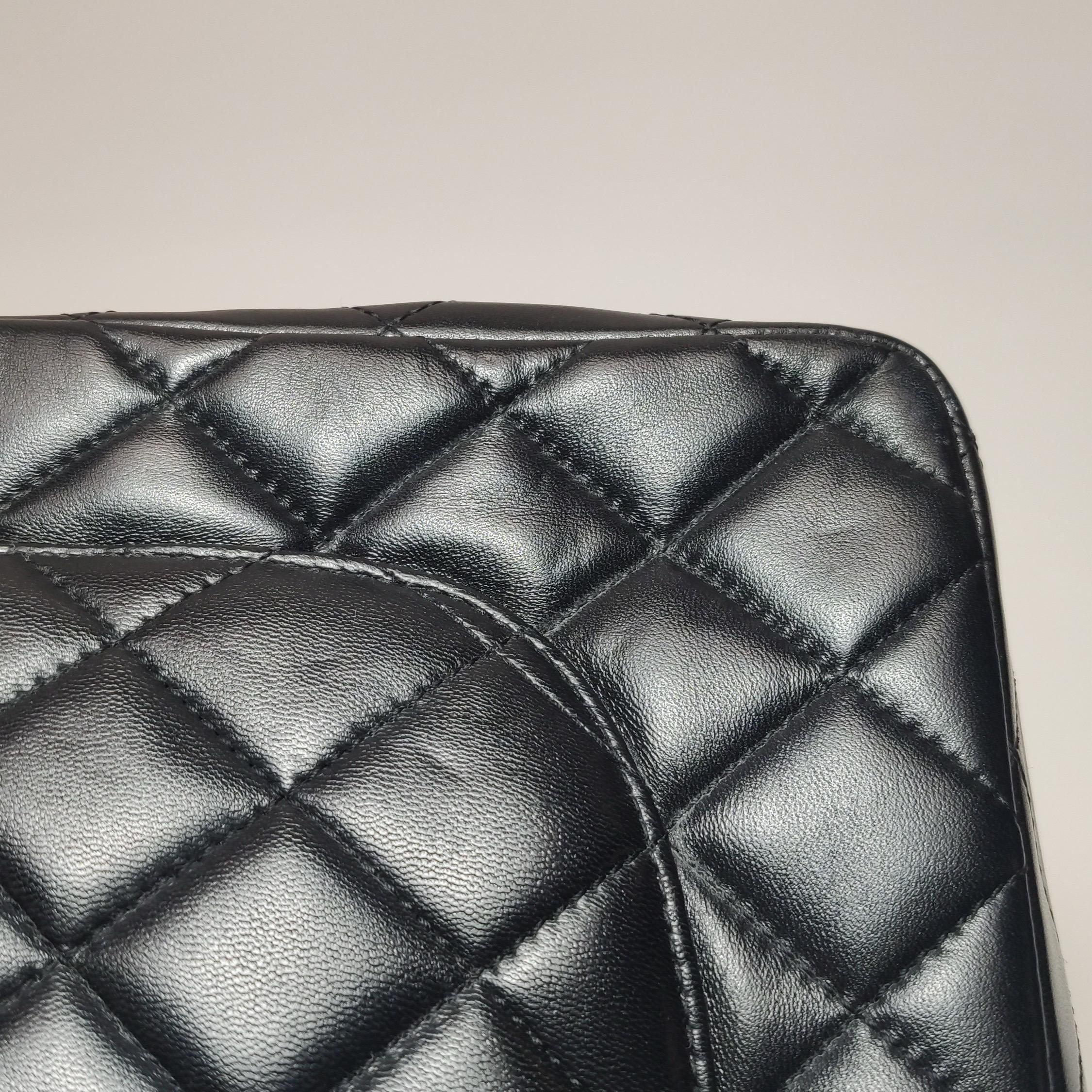 Chanel Classic Flap Jumbo Black Lambskin Leather Single Flap with Silver Hardwar For Sale 13