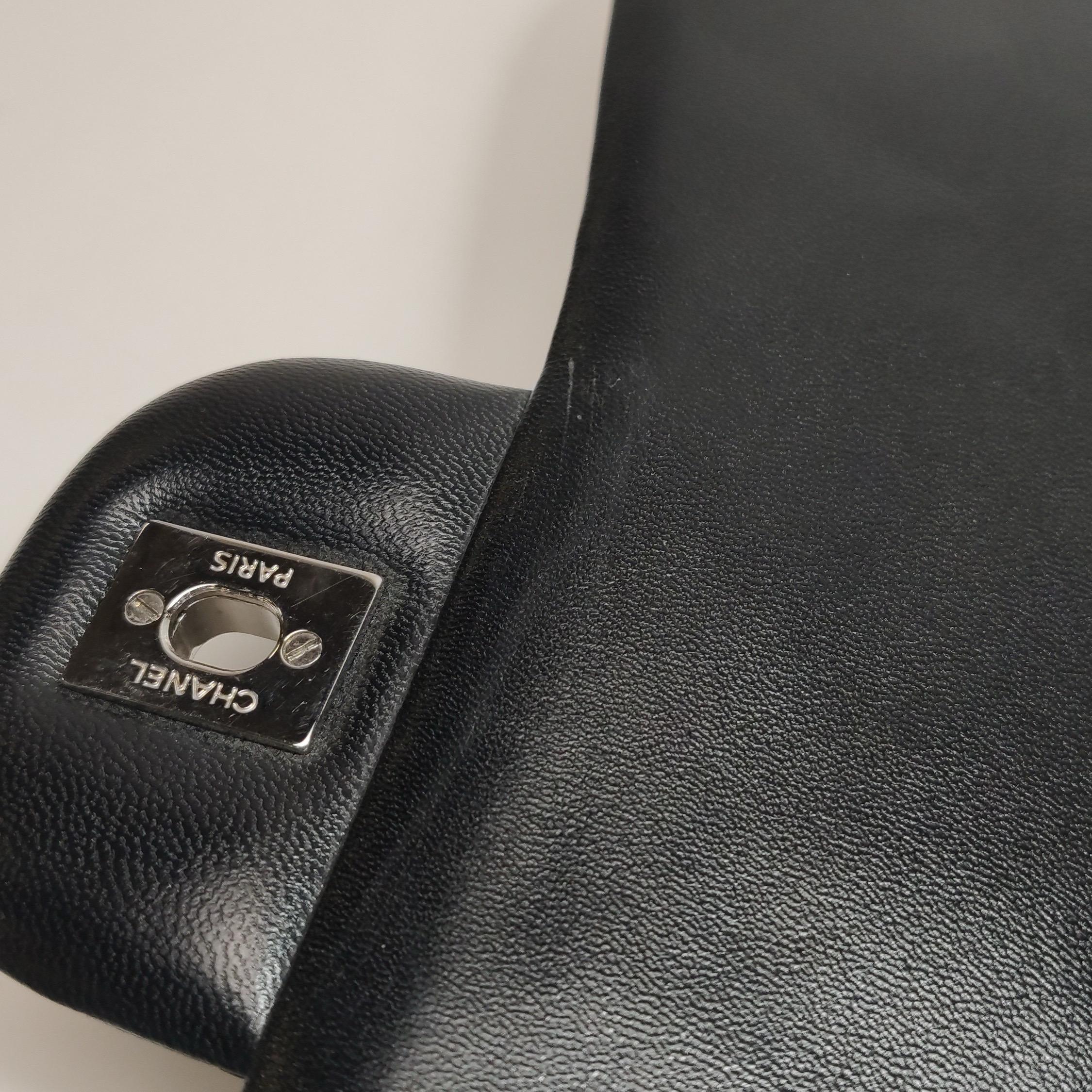 Chanel Classic Flap Jumbo Black Lambskin Leather Single Flap with Silver Hardwar For Sale 14
